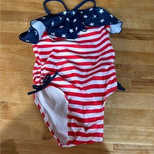 Old Navy Kids Red and White Striped Swimsuit with Blue Starry Top -4T